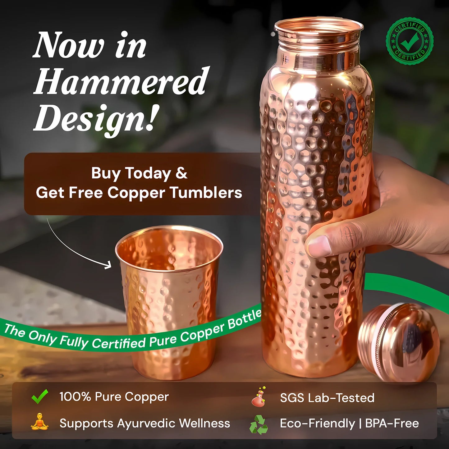 Ayurvedic pure copper Mavendi bottle from the Himalayas